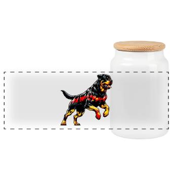 Rottweiler Deutschland Hunde Design - Panorama Keksdose mit Holzdeckel - Weiß - Vorne