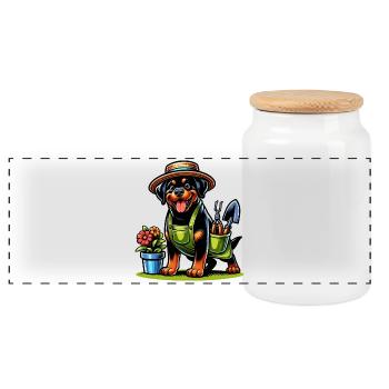Rottweiler Hunde Gärtner Design - Panorama Keksdose mit Holzdeckel - Weiß - Vorne