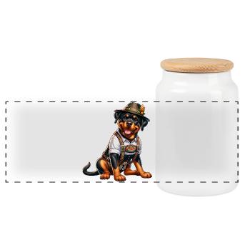 Rottweiler Hunde Bayern Design - Panorama Keksdose mit Holzdeckel - Weiß - Vorne