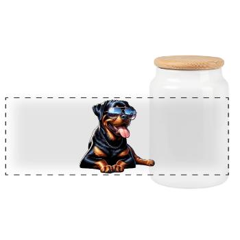 Motif de chien Rottweiler - Boîte à biscuits avec couvercle en bois - blanc - Devant