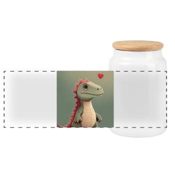 Liebes-Dino mit Herzballon - Panorama Keksdose mit Holzdeckel - Weiß - Vorne