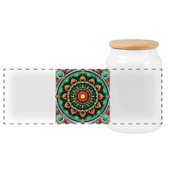 Manda en vitrail vert et orange - Boîte à biscuits avec couvercle en bois - blanc - Devant