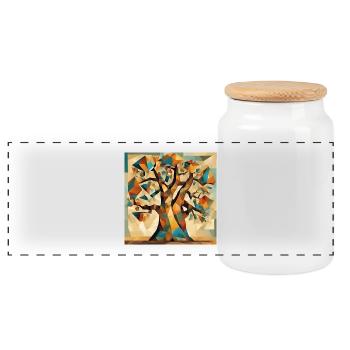 Herbstbaum in Geometrie - Panorama Keksdose mit Holzdeckel - Weiß - Vorne