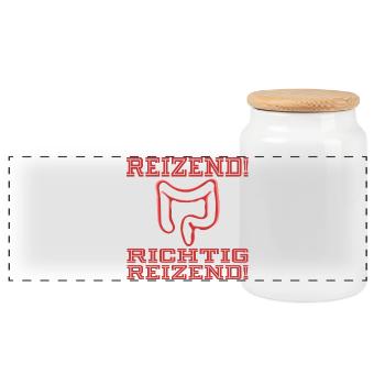 Reizdarm | RICHTIG REIZENDER DARM SRPÜCHE - Panorama Keksdose mit Holzdeckel - Weiß - Vorne