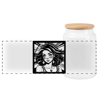 Fille de princesse hippie dans le style de bande dessinée Manga - Boîte à biscuits avec couvercle en bois - blanc - Devant