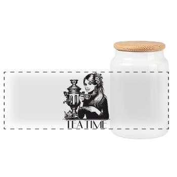 Samovar Tea Time Wife Gift - Panoramic Cookie Jar with Wooden Lid - white - Front