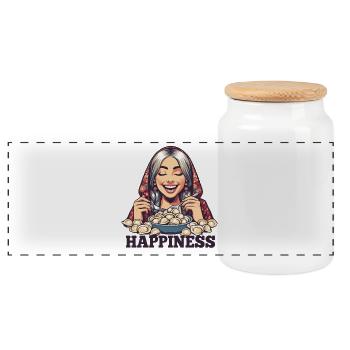 Pelmeni Lucky Gift - Panoramic Cookie Jar with Wooden Lid - white - Front