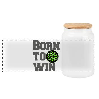 Dart, Dartpfeil, Darts, Shirt Born to win (25) - Panorama Keksdose mit Holzdeckel - Weiß - Vorne