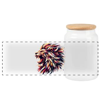 Löwe brüllt geometrisch Geschenk - Panorama Keksdose mit Holzdeckel - Weiß - Vorne
