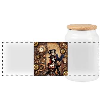 Embrace quirky charm with the Steamp skeleton - Panoramic Cookie Jar with Wooden Lid - white - Front