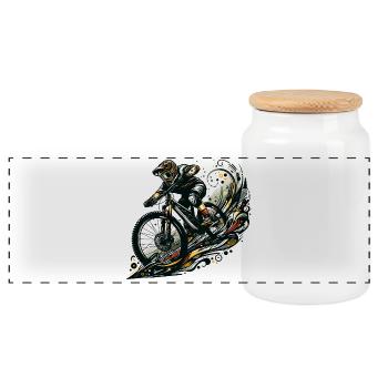 MTB Mountain Biking Downhill Gift - Panoramic Cookie Jar with Wooden Lid - white - Front