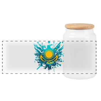 Kasachstan kunstvoll Geschenk - Panorama Keksdose mit Holzdeckel - Weiß - Vorne