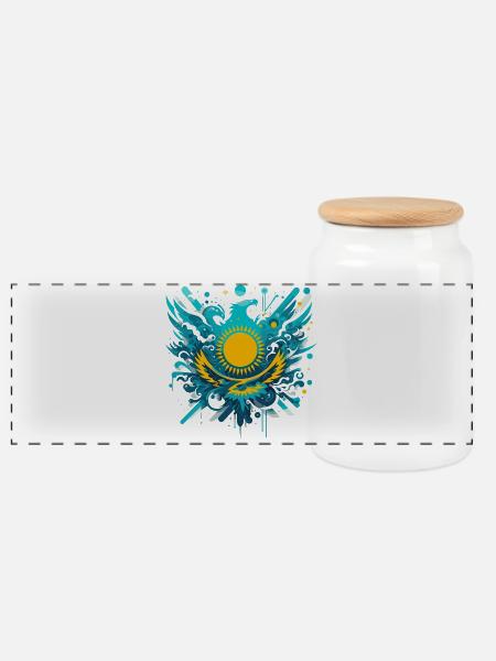 Kasachstan kunstvoll Geschenk - Panorama Keksdose mit Holzdeckel - Weiß