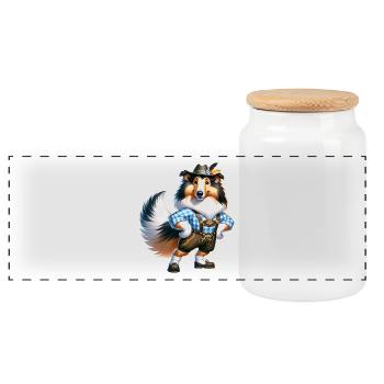 Collie Hund Bayern - Panoramic Cookie Jar with Wooden Lid - white - Front