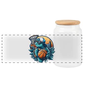 Basketball Turtle Sunglasses Gift - Panoramic Cookie Jar with Wooden Lid - white - Front