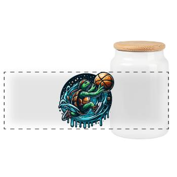 Basketball Turtle Dunking Gift - Panoramic Cookie Jar with Wooden Lid - white - Front