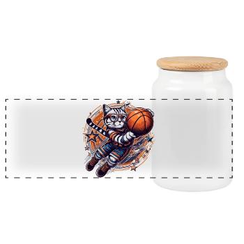 Basketball Katze Dunking Brille Geschenk - Panorama Keksdose mit Holzdeckel - Weiß - Vorne