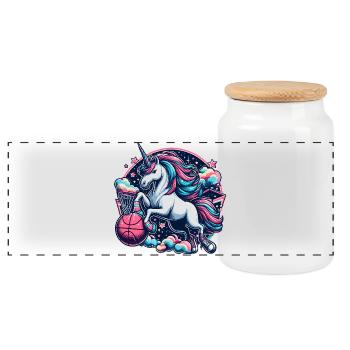 Basketball Unicorn Gift - Panoramic Cookie Jar with Wooden Lid - white - Front