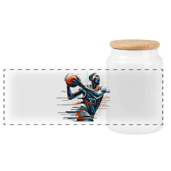 Basketball Dynamic Gift - Panoramic Cookie Jar with Wooden Lid - white - Front