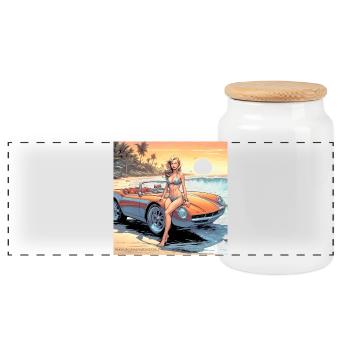Mädchen mit Auto und Traumnatur 3 - Panorama Keksdose mit Holzdeckel - Weiß - Vorne