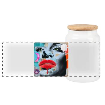 Colorful Collage Pop Art - Panoramic Cookie Jar with Wooden Lid - white - Front