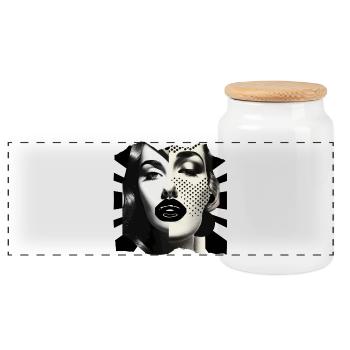Photo collage Black & White - Panoramic Cookie Jar with Wooden Lid - white - Front