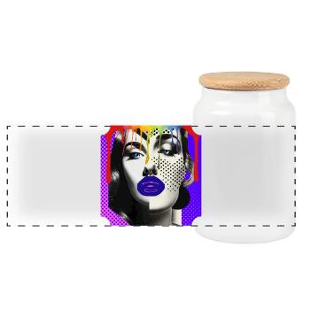 Collage photo Pop Art coloré - Boîte à biscuits avec couvercle en bois - blanc - Devant