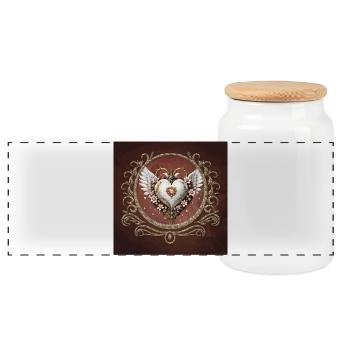 Wonderful and elegant steampunk heart with wings. - Panoramic Cookie Jar with Wooden Lid - white - Front