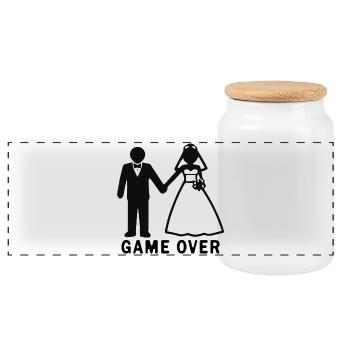 Bride and groom game over - Panoramic Cookie Jar with Wooden Lid - white - Front