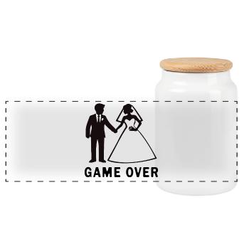 Newlyweds Game Over Wedding - Panoramic Cookie Jar with Wooden Lid - white - Front