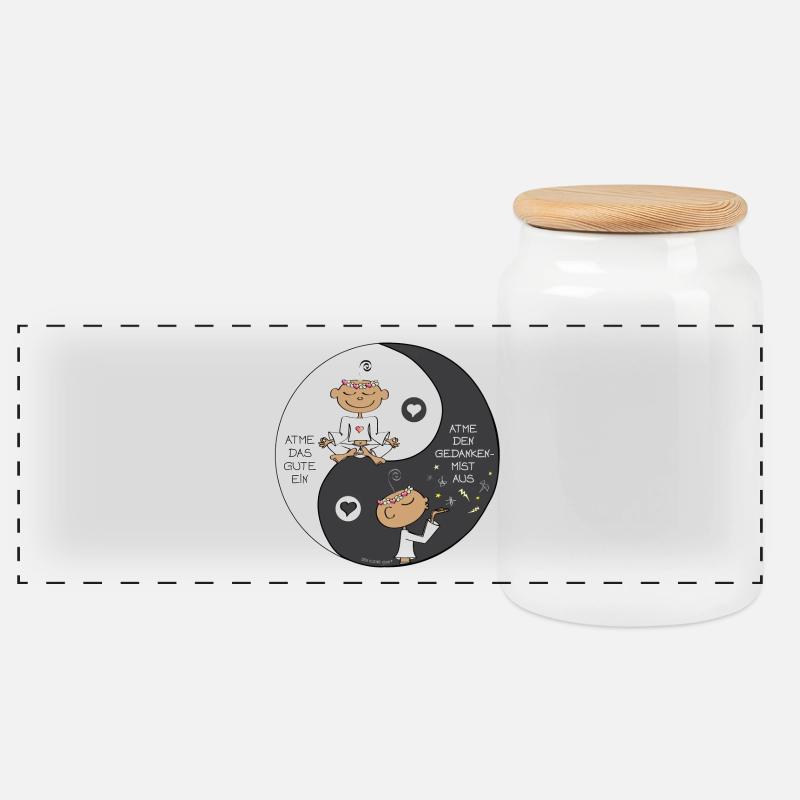 Yin Yang - Panorama Keksdose mit Holzdeckel - Weiß