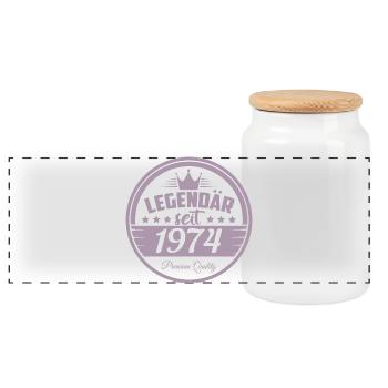 Legendär seit 1974 - Panorama Keksdose mit Holzdeckel - Weiß - Vorne