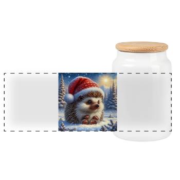 Weihnachts-Igel - Panorama Keksdose mit Holzdeckel - Weiß - Vorne