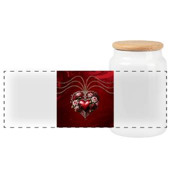 Noble coeur gothique avec des fleurs. - Boîte à biscuits avec couvercle en bois - blanc - Devant