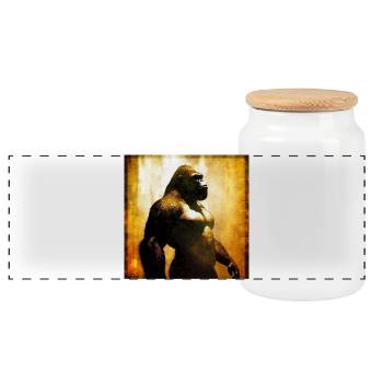 Gorilla 03 - Panoramic Cookie Jar with Wooden Lid - white - Front