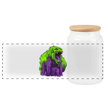 Gorilla 07 - Panoramic Cookie Jar with Wooden Lid - white - Front