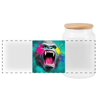 Gorilla 04 - Panorama Keksdose mit Holzdeckel - Weiß - Vorne