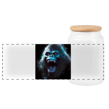 Gorilla 06 - Panoramic Cookie Jar with Wooden Lid - white - Front