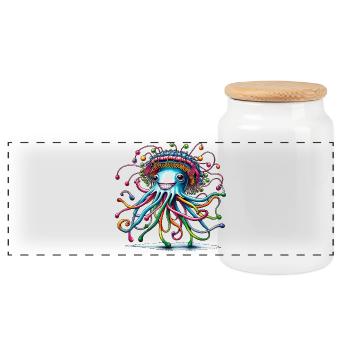 Jellyfish Jellyfish Hat Animals Trend 2024 Colorful - Panoramic Cookie Jar with Wooden Lid - white - Front