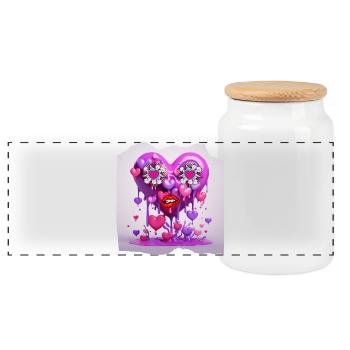 Funny heart - Panoramic Cookie Jar with Wooden Lid - white - Front