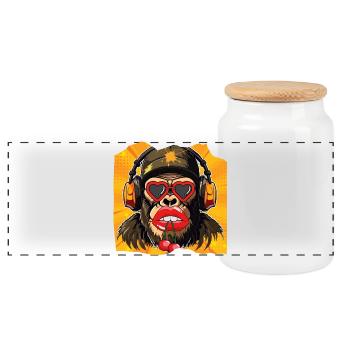 Monkey & Cherry - Panoramic Cookie Jar with Wooden Lid - white - Front