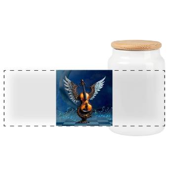 Magnifique violon élégant avec des ailes. - Boîte à biscuits avec couvercle en bois - blanc - Devant