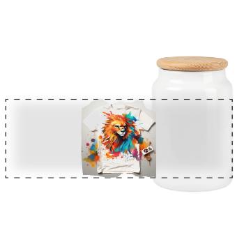 Lion peint - Boîte à biscuits avec couvercle en bois - blanc - Devant