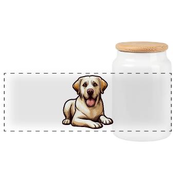 Glückliche Labrador-Welpen-Illustration - Panorama Keksdose mit Holzdeckel - Weiß - Vorne