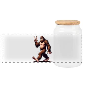 Joyful Bigfoot Walking - Panoramic Cookie Jar with Wooden Lid - white - Front