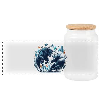 Finance Taurus Bear Fight Wall Street Gift - Panoramic Cookie Jar with Wooden Lid - white - Front
