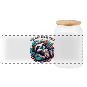 Paresseux d’abord café puis cadeau du monde - Boîte à biscuits avec couvercle en bois - blanc - Devant