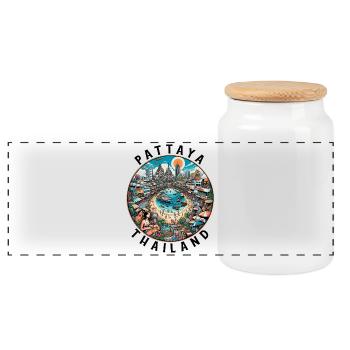 Pattaya Thailand travel design - Panoramic Cookie Jar with Wooden Lid - white - Front