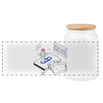Retro, Vintage, Audio Cassette - Panoramic Cookie Jar with Wooden Lid - white - Front