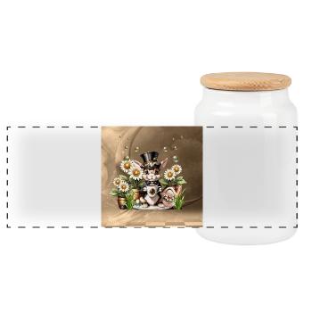 This cute Steampunk Easter Bunny is here - Panoramic Cookie Jar with Wooden Lid - white - Front